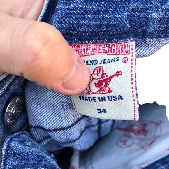 VINTAGE True Religion Jeans Size 34 STRAIGHT Blue - Picture 3 of 8
